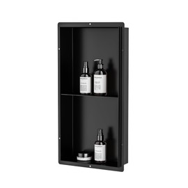 Neodrain 24X12Inch Black Shower Niche Rimless Wall Niche Stainless Steel Bathroom Wall Niche Waterproof Tile Ready Recessed Shower Cubby for Bathroom Storage Organizer