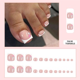 French Square False Toenails - 24Pcs Press on Toenails Nude Heart Simple Design Stick on Toenails - Short Acrylic Full Cover Artificial Summer Fake Toenails for Women and Girls Daily Decorations