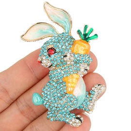 EVER FAITH Austrian Crystal Enamel Adorable Rabbit with Carrot Animal Jewelry Brooch Pendant Blue Gold-Tone