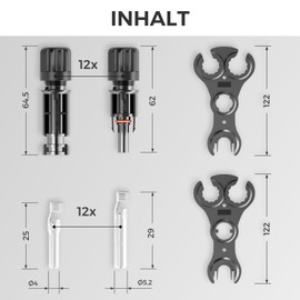 deleyCON Solar Plug 12 Pairs - PV4 Solar Plug Male Female 1500 V & Tool - IP68 Waterproof - For Solar System, Solar Panel, Photovoltaic (PV) System - For 2.5 mm² to 6 mm² Solar Cable