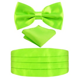 Alizeal Multicolored Silk Solid Cummerbund for Mens Gift Bow Tie Set, Lime Green