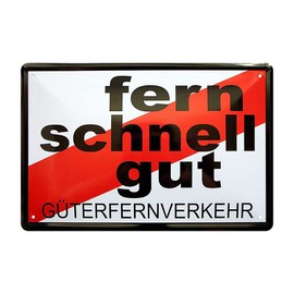 schilderkreis24 Tin Sign "Fern Schnell Gut - Güterfernverkehr" Motor Vehicle Truck Driver Decorative Retro Metal Sign Vintage Garage Workshop Hobby Room Gift for Birthday or Christmas 20 x 30 cm