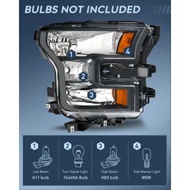 Nilight Headlight Assembly Compatible with 2015 2016 2017 Ford F-150 Headlamps Replacement Black Housing Amber Reflector Upgraded Clear Lens Driver and Passenger Side