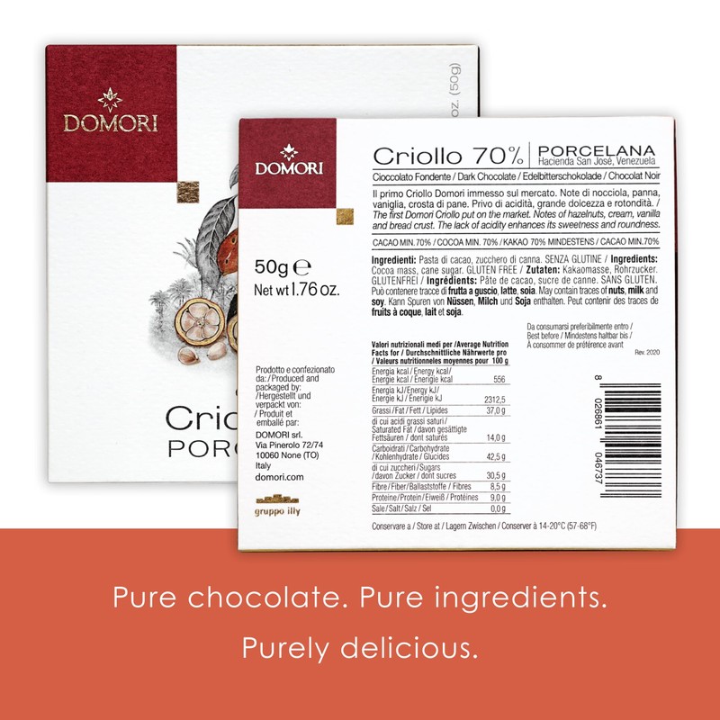 Domori Porcelana 70% Dark Chocolate 3 Pack - Italian Chocolate