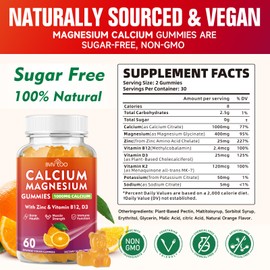 2 Pack Calcium Gummies 1000mg with Vitamin D3 K2 & B Complex, Potassium, Calcium Magnesium Zinc Gummies for Bone, Muscle, Mood and Immunity - Orange Flavor 120 Gummies
