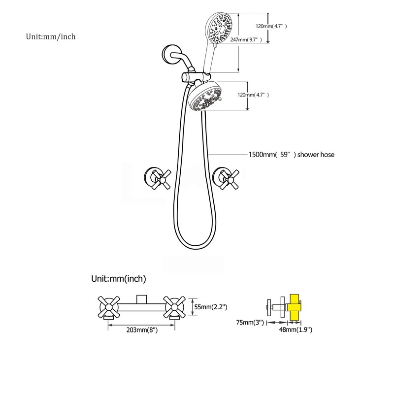 CISTPOFS 2 Handle Shower Faucet Matte Black, 2 in 1