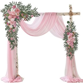 Fsslower Wedding Arch Flowers with Drape Kit (Pack of 4) - 2pcs Artificial Flower Swag with 2pcs Draping Fabric for Wedding Ceremony Arbor and Reception Backdrop Decoration (Dusty Rose)