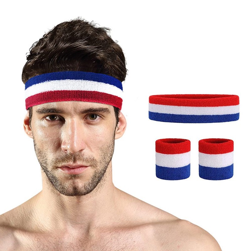 Sweatband Set Sports Headband Wristband Set for Working Out Exercise