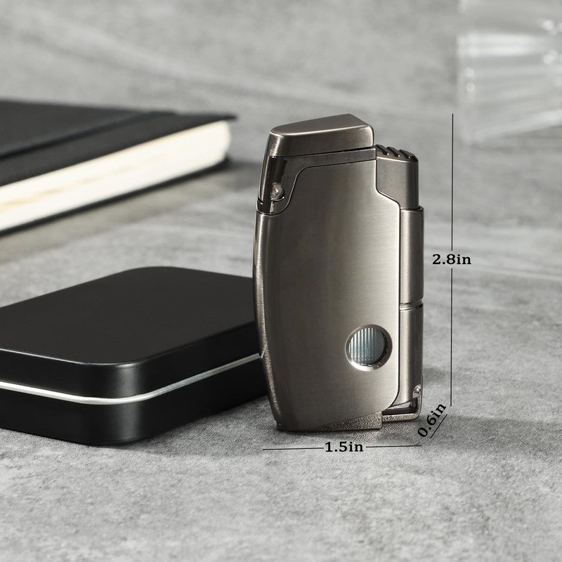 Double Torch Butane Lighter with Punch, Jet Windproof Lighter with