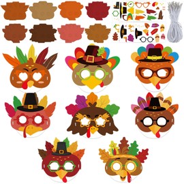 Shyyween 48 Sets Thanksgiving Paper Crafts Turkey Masks DIY Arts Kit for Adults Make Your Own Turkey Mask Fall Craft Kits for Thanksgiving Party Supplies Autumn Fall Art Projects