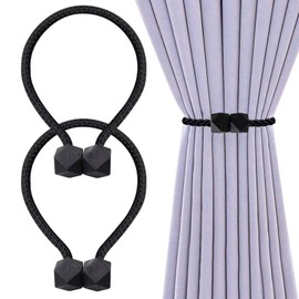 Magnetic Curtain Tie Backs Black 2 Pack – Strong Hold Rope Tiebacks for Drapes – No Drill Installation Curtain Holdbacks for Home & Office Windows – Modern Style Decorative Curtain Clips & Buckles
