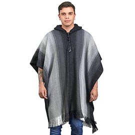INTI ALPACA Gray Alpaca Hooded Poncho for Men - Soft Alpaca Wool - Cloak Cape - Blanklet poncho (Gray)