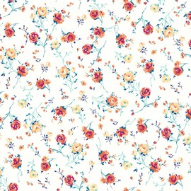 Texco Inc Wool Dobby 100% Polyester Floral Painterly/No Stretch Prints Woven Decoration Apparel Home/DIY Fabric, Off White Flame 2 Yards