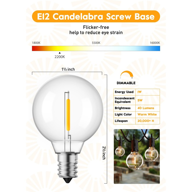 Brightown G40 Replacement LED Light Bulbs, 10 Pack Clear Globe