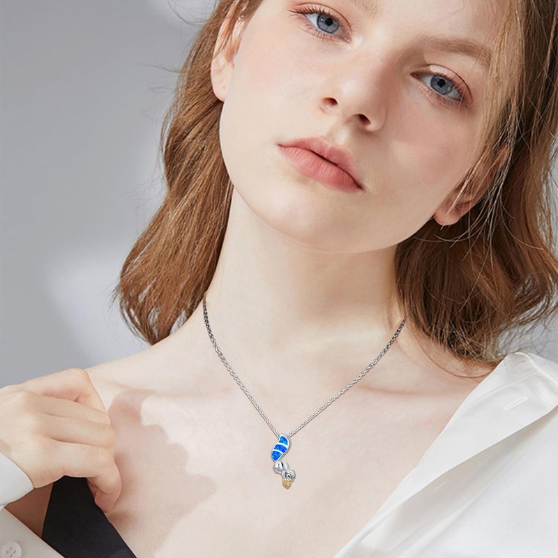 Midir&Etain Squirrel Necklace 925 Sterling Silver Blue Opal Acorn Pendant
