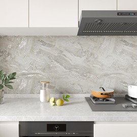 CHIHUT Thick Matte Marble Contact Paper 17.7”x236” Beige Silver Marble Wallpaper Peel and Stick Countertops Paper Waterproof Self Adhesive Granite Vinyl Film for Bathroom Kitchen Desk Sticker Cover