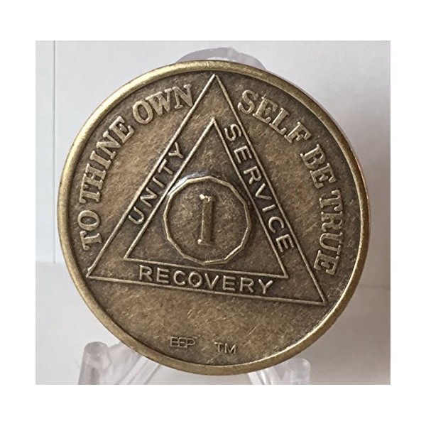 Bright Star Press 1 Year AA Antique Distressed Bronze Medallion Chip Serenity Prayer