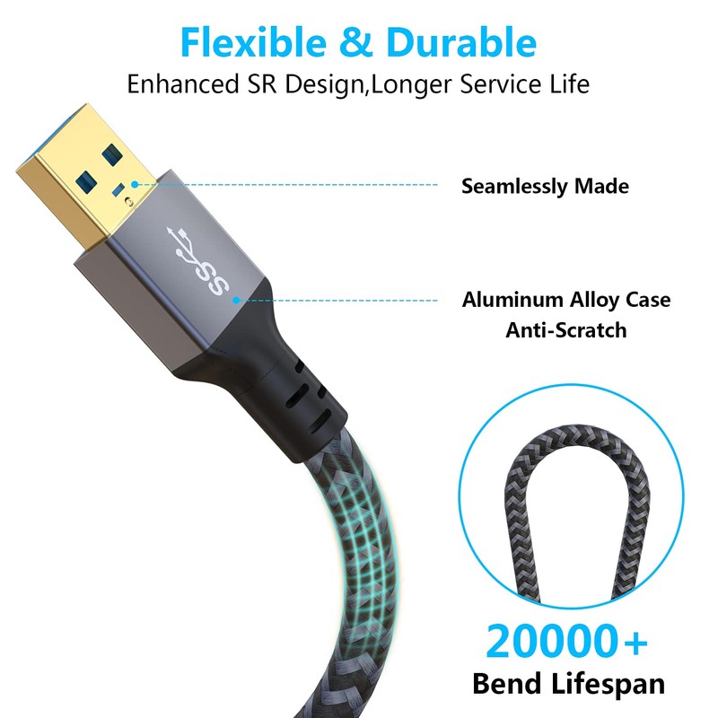 Hisatey USB 3.0 Extension Cable 6FT USB Extension Cable Male