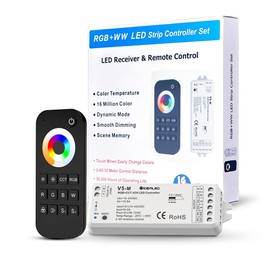 GIDEALED 2.4G Wireless 5-in-1 LED Strip Controller with RF Remote Control, Dimming 5 Channel RGBWW LED Controller for CCT RGB RGBW RGBCCT and 5 White Light Strips DC12-24V