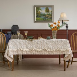 Mantel rústico de lino mezclado rectangular/oblongo mantel impreso con borlas de línea ondulada, cubierta de mesa para bufé, fiestas, eventos, granja, cocina, comedor, decoración de café, 55 x 102