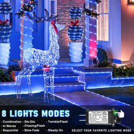 XmasBokeh 100FT 300 LED Rope Lights Outdoor, Plug in Christmas Rope Lights for Indoor with 8 Modes, Waterproof Connectable String Lights for Outside Patio, Deck, Pool, Stair, Camping Lighting - Blue