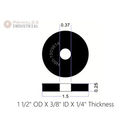 (4 Pack) Neoprene Rubber Washers - 1 1/2" OD x 3/8" ID x 1/4" Thickness - 60 Duro Primal23 Industrial N60 Series Rubber Washers