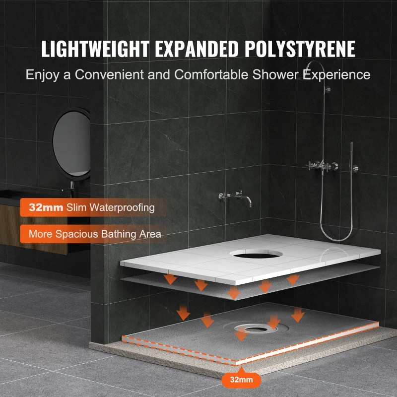 Lightweight 48x72 Inch Shower Curb Kit Central Drain Rectangular Modern