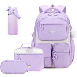 Scothen 4pcs Kids School Backpack for Girls, Kids Bookbag Backpack with 14OZ Water Bottle, Lunch Bag for Girls Kid Teens Elementary Middle School Student, Back To School Gift
