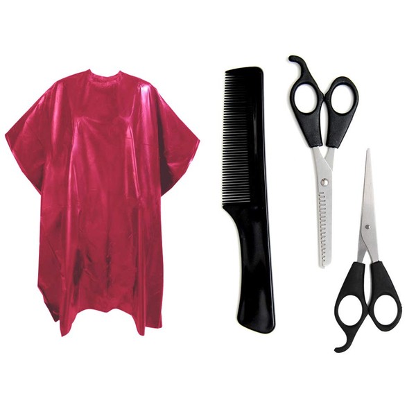 LUXXII Juego de 4 tijeras de corte de pelo para peluquería – Tijeras de corte, tijeras de adelgazamiento, capa de champú de peluquería, peine para peluquería, salón o hogar