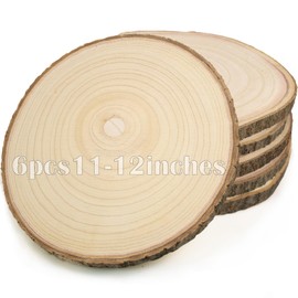6pcs Large Wood Slices for Centerpieces 11-12 inches Wood Rounds for Tables Decor Rustic Wood Circles for DIY Crafts and Wedding Decor Round Wooden Discs Wood Slice Ornaments