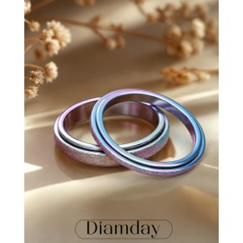 Diamday Fidget Rings for Women Men - 2mm Colorful Spinner Stainless Steel Ring for Anxiety Stress Relief Glitter Sandblast Spinning Figit Anxiety Jewelry for Wedding Promise Size 5