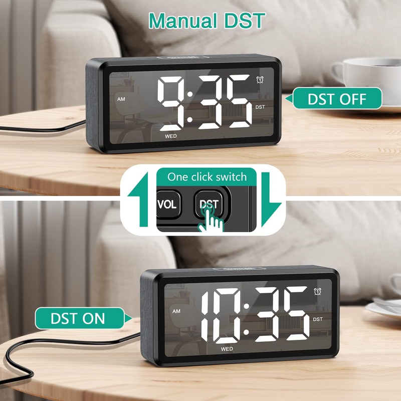 ORIA Digital Alarm Clock, Wooden Desk Clock with Dual Alarm,
