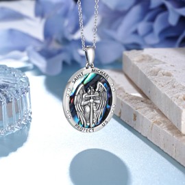 Feijiesi 925 Sterling Silver Saint Michael Necklace for Women Archangel Michael Pendant Religious Jewelry Catholic Gifts