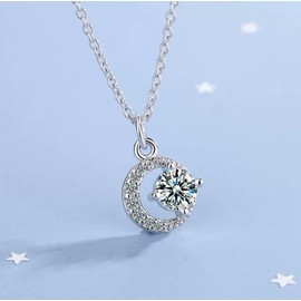DECISIVE BE FEARLESS Women's Necklace, 925 Silver, Cubic Zirconia, Crescents, Moon, Platinum Plated, Hypoallergenic, Simple, Popular, Birthday, Anniversary, Christmas, Celebration, Girlfriend, Moon,