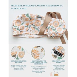 Scrub Caps Women Ponytail – Floral Sunshine Double-Sided Printed Surgical Hat with Buttons and Sweatband, Soft Nurse Cap for Long Hair, Helps Reduce Static Buildup