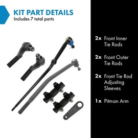 TRQ Front Steering Kit Pitman Arm Tie Rod Tie Rod Adjusting Sleeve Compatible with 2005-2006 Ford E-150 2005 E-150 Club Wagon