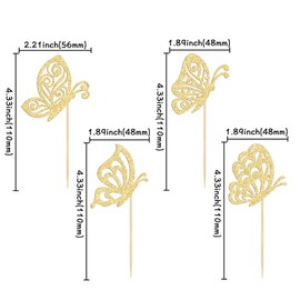 24 piezas de decoración para cupcakes de mariposa con purpurina dorada montada en estilos mixtos de mariposas huecas para cupcakes, baby shower, decoración de tartas para bodas, compromisos, despedidas de soltera, niños, suministros de fiesta de cumpleañ