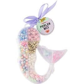 folia 32022 - Miscela di perline MERMAID, 240 pezzi in diverse forme e colori, elastico da 2 m per infilare e scatola di conservazione