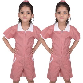 A2Z 4 Kids Girls Uniform School Playsuit Soft Comfortable Gingham - UF Playsuit 855 2 Pack Red 6-7