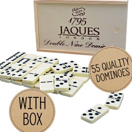 Jaques of London Dominoes - Club Double Nine Dominoes Set in Wooden Lid Slide D9 Box…