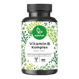 Vitamin B Complex - 180 Capsules - All 8 B Vitamins Plus 2 Cofactors - High Dose, Vegan - Made in Germany and Laboratory Tested