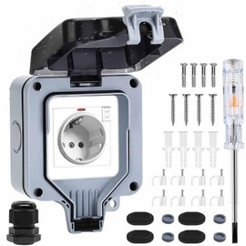 Lunriwis Outdoor Socket Waterproof Outdoor Socket with Switch Indicator Light IP66 Socket Outdoor 16A Garden Socket Surface-Mounted Protective Contact with Hinged Lid for Gardens Laundry Outdoor