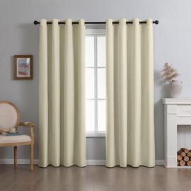 DrapeMaster Fire Retardant PFAS Free Curtains 96 inches Length 2 Panels Set Burg 100% Blackout Long Drapes for Bedroom Living Room Darkening Curtain Thermal Insulated Grommet (52x96 inch,Beige)
