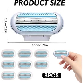 8Pcs Razor Blades for Gillette Venus Women Razor Heads for ComfortGlide with 3 Flexible Blades | Compatible with Venus Pubic Hair & Body Razors | Washable Easy-Clean Refills for Smooth Shave Blue