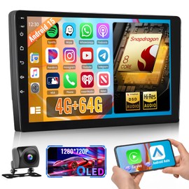 【Qualcomn Chipset】 8 Core 4+64GB Android Car Stereo Double Din 10 Inch Touch Screen Carplay Android Auto Radio DSP Hi-Res Picture in Picture+AHD Backup Camera Voice Assistant