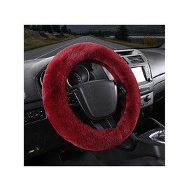 MUQIDA Fluffy Car Steering Wheel Cover, 15 Inch Soft Warm Plush Anti-Slip Furry Wheel Protector, Universal Fuzzy Comfortable Steering Wheel Covers for Winter, Car Accessories (Wine Red)