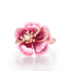 Santuzza Peony Ring 925 Sterling Silver White Cubic Zirconia Enamel Pink Flower Statement Ring for Women (6)