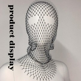 REETAN Rhinestone Mesh Mask Black Sparkly Nightclub Headwear Rave Party Face Covers Body Jewelry Accessories for Women