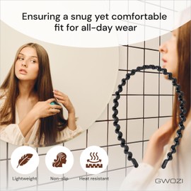 GWOZI Headbands for Women & Men - Plastic Resin Mens Headbands for Long Hair - Zig Zag Headbands, Non-Slip - Wavy Hairbands for Women's Hair with Teeth, 4 Pcs