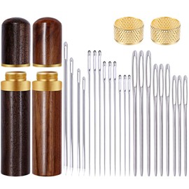 26 Pcs Leather Sewing Needles Kit, 4 Sizes Triangle Leather Needles with Large Eye Needles, Blunt and Pointed Stitching Needles, Thimble and Needle Bottles for Leather Stitching Hand Sewing